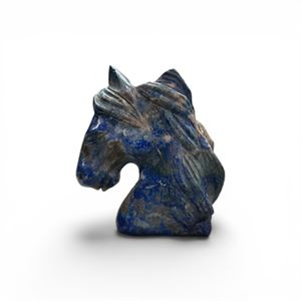 Blue Lapis Lazuli Quartz Hand Carved Horse Head Statue 4”